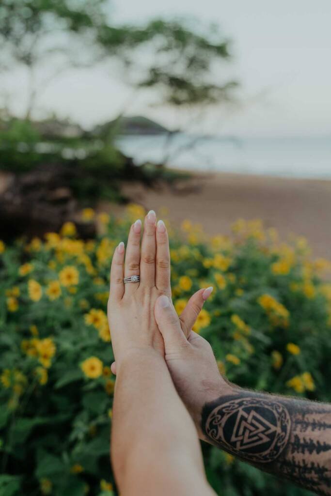 Po‘olenalena Beach engagement session with soft morning light
